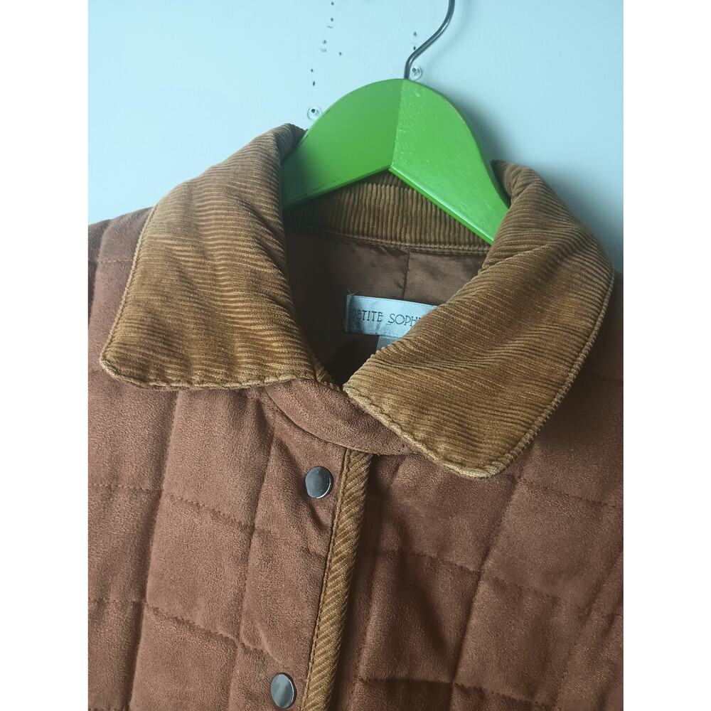 Women's Brown Quilted Barn Jacket Corduroy Collar Petite Button Front Western - Picture 3 of 6